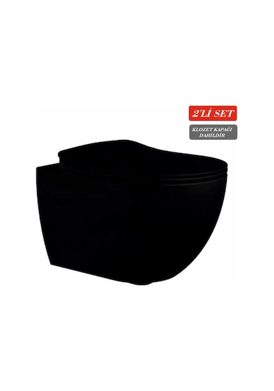 Creavit Free Rim-off Kanalsız Asma Klozet Fe322.sm Mat Siyah + Duck Yavaş Kapanan Kapak Mat Siyah 2'li Set Siyah