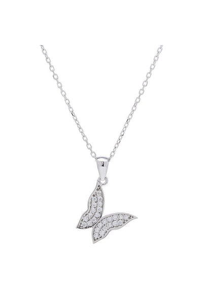 Kelebek Model Zirkon Taşlı 925 Ayar Gümüş Kadın Kolye
