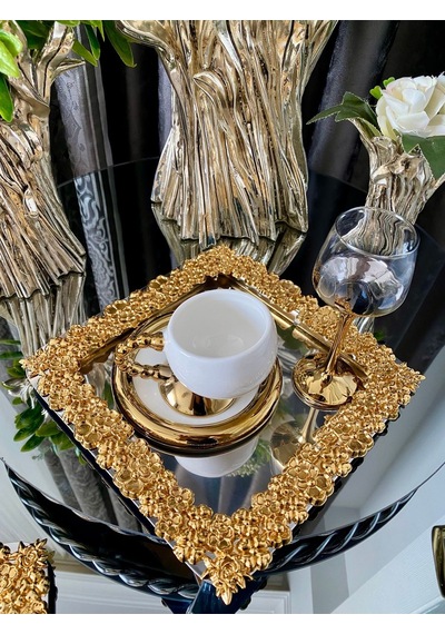 Atabey Home Collection 4 Adet Kahve & Çay & Sunum Tepsisi Metal Döküm Full Döküm Model