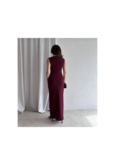 Meecy Kadın Premium Maxi Elbise Bordo Bordo