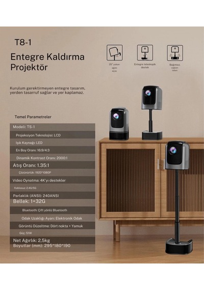 Taşınabilir Sinema Projektörü Dahili Hoparlör 1920 1080p Ev Sineması Bluetooth Android 11 Akıllı P