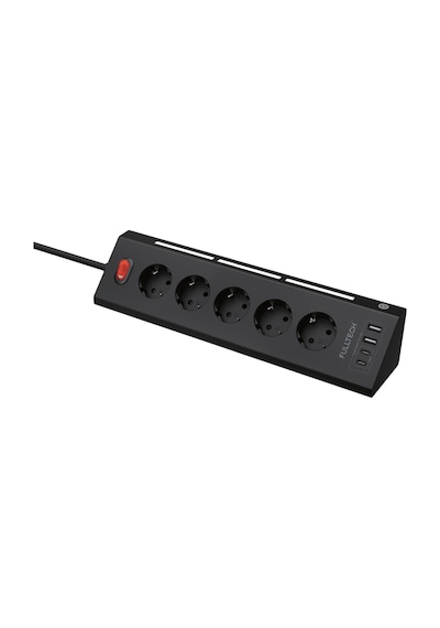 Fulltech FTR-26 Akım Korumalı Priz Siyah 9’lu (5 Priz + 2 USB-A + 2 USB-C) 3680W 16A, 2 Metre Kablolu, Gece Lambalı Çoklu Priz -