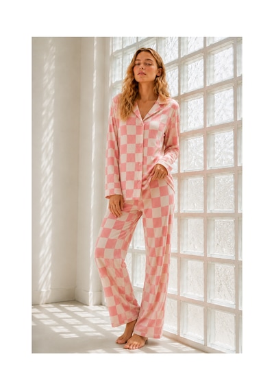 Fit Women Kadın Regular Bürümcük Pembe Pijama Takımı
