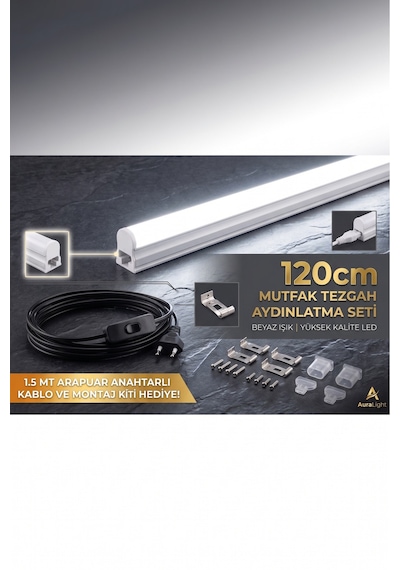 18w T5 Bant Armatür Led Mutfak Tezgah Altı Aydınlatma Seti ,120cm Led Tak Çalıştır, 1.5 Metre Ara Puarlı Kablolu Fişli, Beyaz Beyaz
