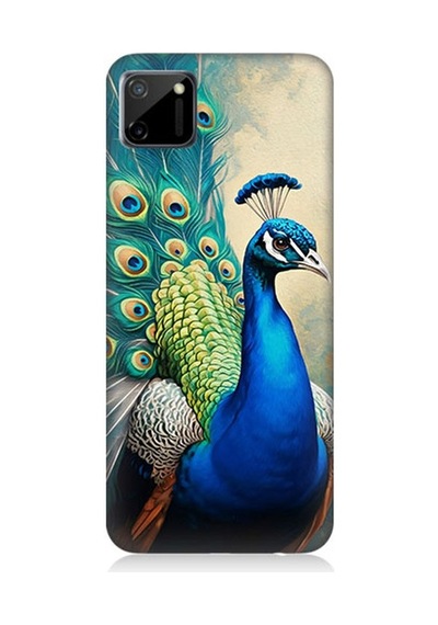 Realme C11 Uyumlu Gururlu Tavuskuşu Tüyleri Desenli Silikon Kılıf Çok Renkli