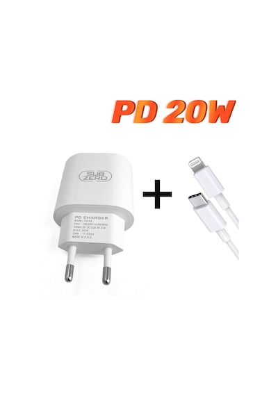 Subzero Apple Uyumlu iPhone 12 12 mini 12 pro 12 pro max Yeni Nesil 20W USB-C Güç Adaptörü Hızlı Şarj Aleti ve 1M Kablosu