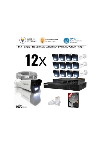12'li Ip-poeli-5mp-sesli -gece Renkli- Su Geçirmez- Full Hd-320gb-güvenlik Kamera Seti