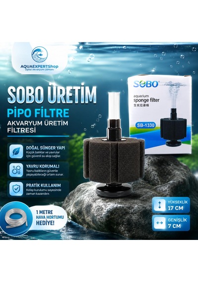 Sobo Üretim Filtresi - Pipo Filtre - - 17x7cm - Aktif Temizlik - 1 Metre Hava Hortumu Hediye