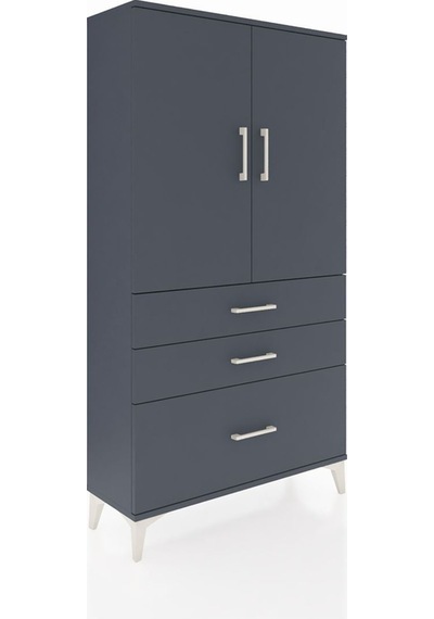Arges Dolap Tek Raflı 3 Çekmeceli Tek Askılı 88x30x163 Antrasit-antrasit Antrasit