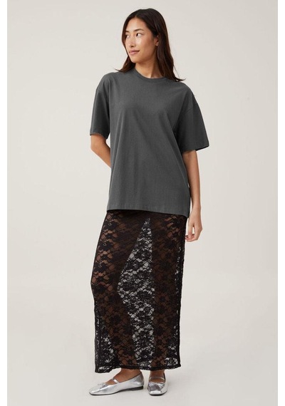 Seeh Füme Kısa Kollu Oversize Basic Kadın T-shirt Sh281