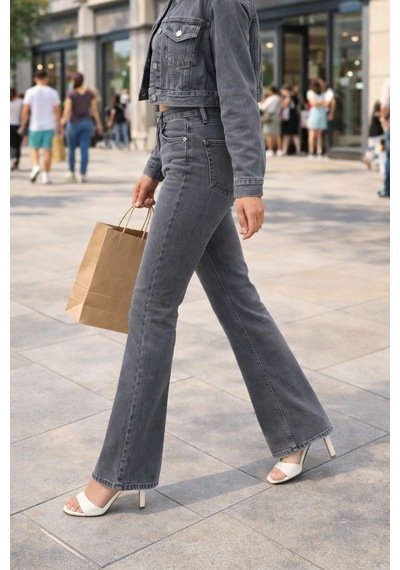 Cedy Denim Cedy Denım Yüksek Kalite Kadın 5 Cep Düşük Bel İspanyol Paça Skinnyfit Esnek Jean Pantolon C619 Açık Gri
