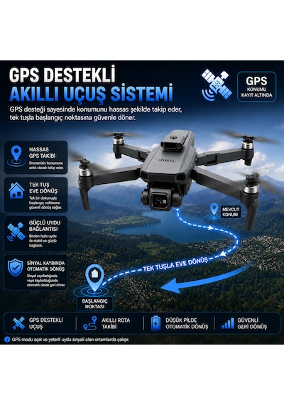 Gps Destekli Profesyonel Drone 4k Kamera, 3 Eksen Gimbal, Engelden Kaçınma Sensörü, Ekranlı Kumanda, Tek Tuş Eve Dönüş