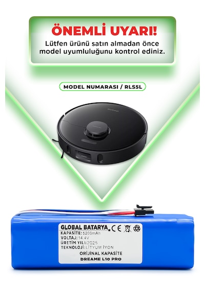 Dreame L10 Pro Uyumlu Batarya 5200mah