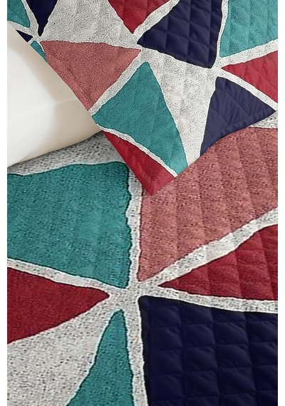 Geometrik Turkuaz Genç Odası Tek Kişilik Pike Takımı - Modern Bordo 160x220 Cm Kapitone Yatak Örtüsü Kırsal Halı Akışı
