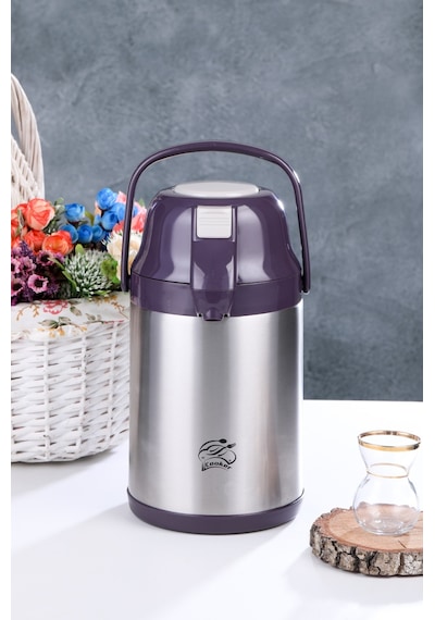 Cooker Ckr2007 2.5 Lt Çift Katlı Paslanmaz Çelik Pompalı Termos Renkli