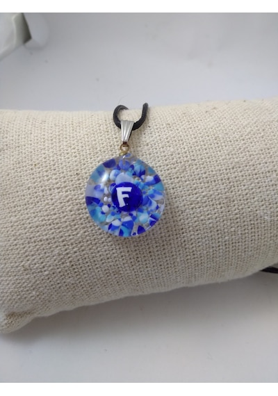 Cam Harf Kolye – Handmade El Yapimi Murano– (F) Harfi Modeli Gümüş