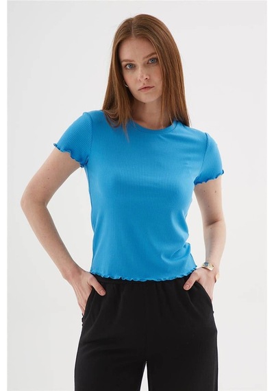 Fashion Friends Kısa Kollu Saks Kadın T-shirt 25y0444k1 Saks