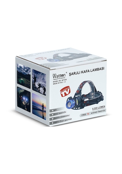 Watton Wt-630 6000 Lümen 3 Başlık Şarjlı Kafa Lambası Siyah