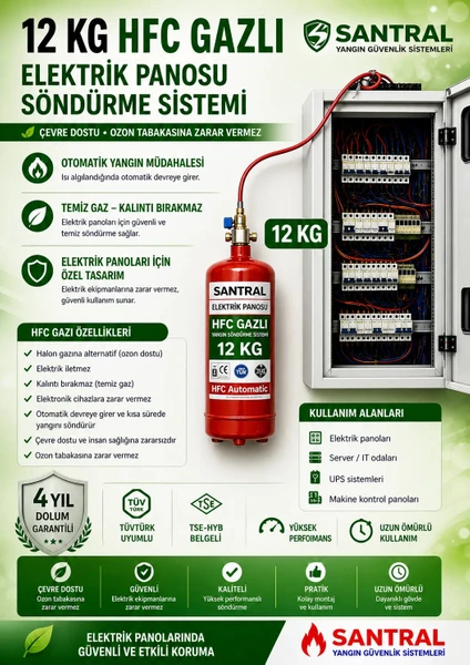 12 Kg Gazlı Otomatik-elektrik Panosu Söndürme Sistemi 10 Mt Tupink Ve Fosforlu Levha-asma Aparatı-dubel-vida