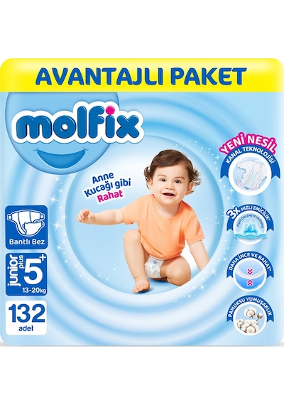 Molfix Bebek Bezi 5+ Beden Jr Plus Avantajlı Paket 132 Adet
