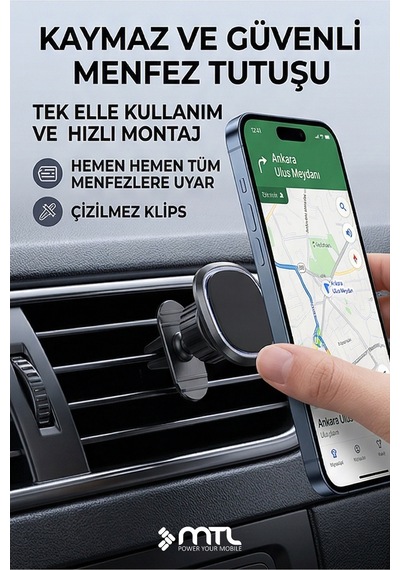 360 Dönebilen Çoklu Montaj Seçenekli Güçlü Manyetik Araç Telefon Tutucu Siyah