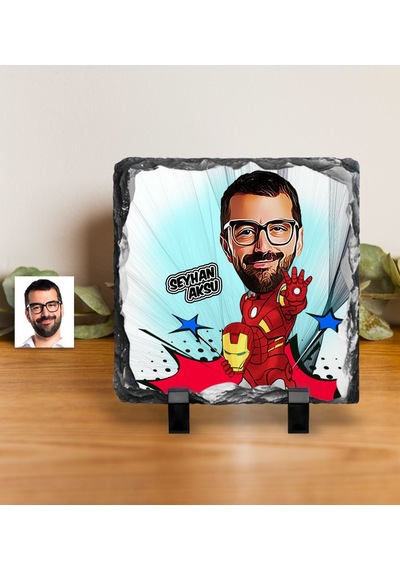 Kişiye Özel Demir Adam Karikatürlü Dekoratif Doğal Taş