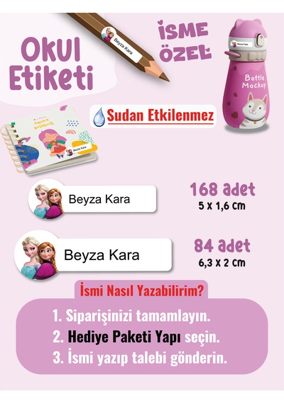 Okul Etiketi Kalem Defter Etiketi Karlar Prensesi Temalı Özel İsim Yazılabilen Etiket - 252adet