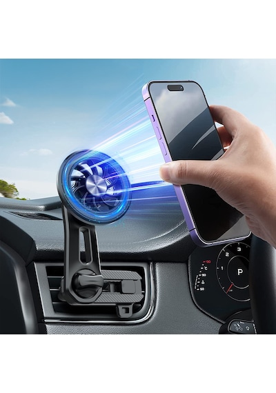 Araç İçi Manyetik Telefon Tutucu Havalandırma Izgarası Uyumlu 360 Döner Mini Fan Tasarımlı Telefon Standı