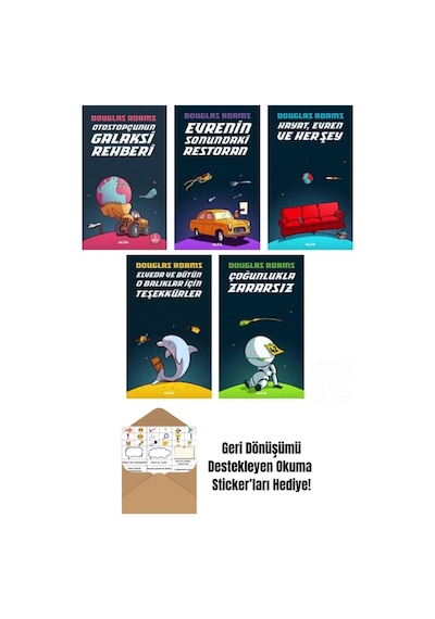 Otostopçunun Galaksi Rehberi 5 Kitap Set Douglas Adams + Okuma Sticker'ları