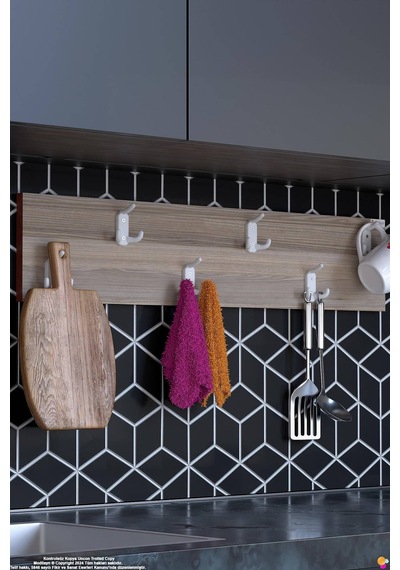 Geyik 18 Kancalı Mutfak Askısı 3'lü Set 81,4x9,6 Cm - Şık Tasgeyikm, Çok Amaçlı Düzenleyici Ve Yer Tasarrufu Beyaz