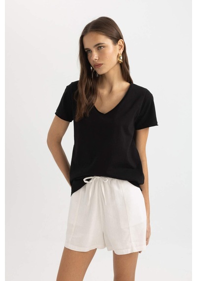 Defacto Regular Fit V Yaka Basic Kısa Kollu Tişört K1507AZ24SMBK81 Siyah