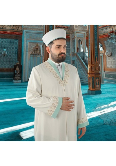 Müderris Cübbe Buhara Yaka Krem Çok Renkli