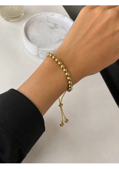 Premium Gold Renk Yuvarlak Model Şık Ve Parlak Toplu Asansörlü 316l Çelik Bileklik 22cm Altın