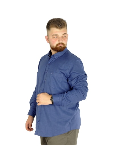 Mode Xl Büyük Beden Erkek Keten Cepli Gömlek 20386 Indigo 001