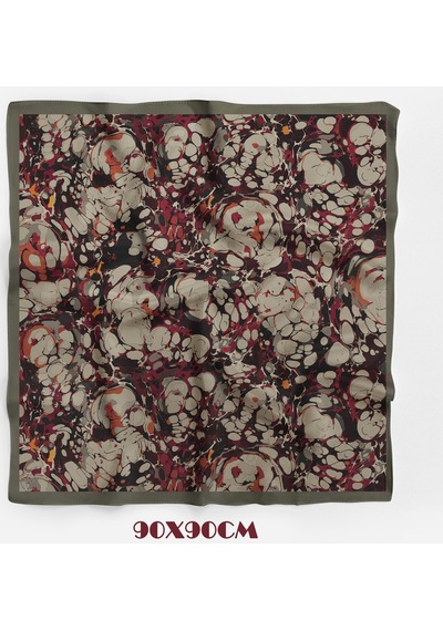 Ochre Desen 90x90cm Matte Cotton Eşarp Haki - Bordo