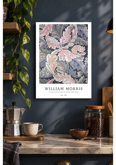 Pembe Yapraklı Desen Desenli Dekoratif Mdf Tablo, Çerçeve Görünümlü Ahşap Poster