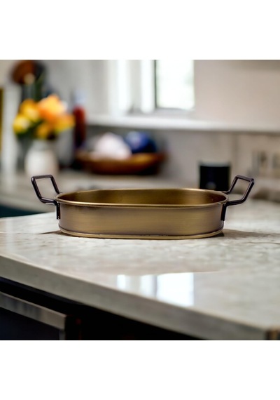 32cm Gold Kaplama Lüks Galvaniz Metal Boyalı Oval Tepsi Zarafet Ve Dayanıklılığı Buluşturuyor