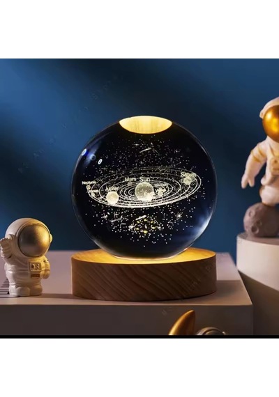 Mr 3d Kristal Cam Küre, Ahşap Soketli Gece Lambası,led, Sevgiliye Hediye, Noel, Öğretmenler Günü, Özel Tasarım Harika Bir Hediye Gezegenler