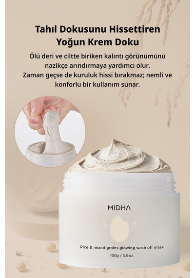 Pirinç İçeren Peeling Etkili Pürüzsüzleştirici Krem Maske Rice & Mixed Grains Glowing Wash Off Mask