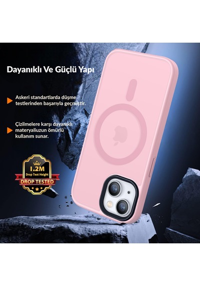 Bix İphone 15 Magsafe Uyumlu Kılıf Tam Koruma Manyetik Darbe Emici Pembe