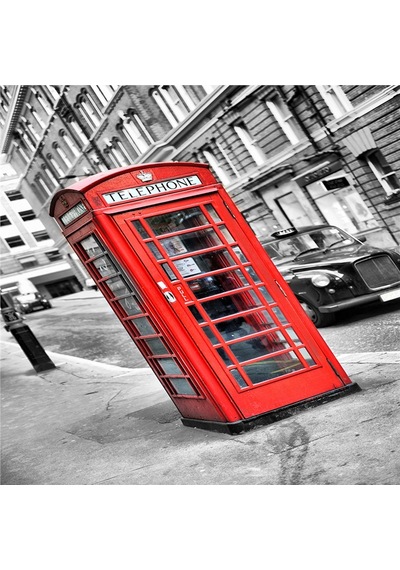 Londra Kırmızı Telefon Kulübeleri Ve Otobüs Doğal Taş Bardak Altlığı 4'lü Set - Natural Stone Coasters - Taş Kırmızı