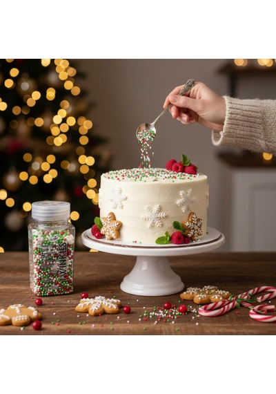 Mini Cupcake Pasta Süsleme Şekeri Kar Taneli Yeşil & Kırmızı 100 G Yılbaşı Konsept Dekoru