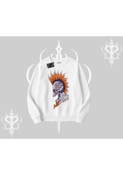 Biskilet Sweatshirt Burning Skull Rebel Street Anthem Beyaz