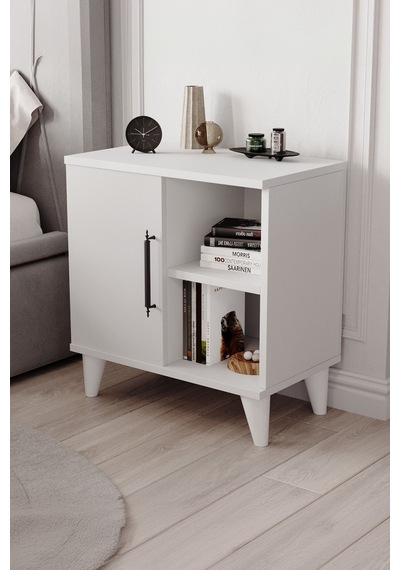 Enda Home Kommen Tek Kapaklı 2 Açık Bölmeli Komodin Beyaz