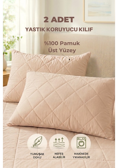 Formeya Pamukkale Alez Kahverengi %100 Pamuk Kapitone Yastık Koruyucu Alez 2 Adet 50X70 CM