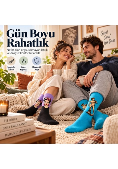 Çorap Giyim Unisex Çorap Sanat Temalı Renkli 7'li Set Portre Tablo Desenli Uzun Soket Günlük Eğlenceli Çorap Şık Çok Renkli