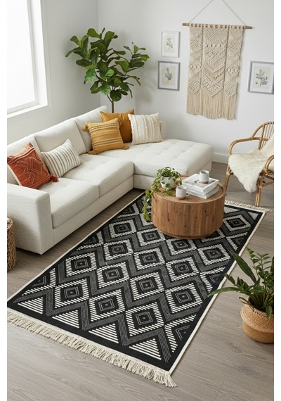 Geometrik Desen Makinede Yıkanabilir Çift Taraflı Günlük Kullanıma Uygun Salon & Antre Kilimi Kilim Renkli
