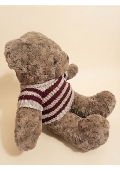 Peluş Tedi Bordo Çizgili Kazaklı Ayıcık 50 Cm Kahverengi-bordo
