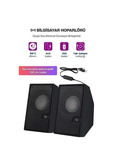 Sprange Sr-pn784 3w 2 Usb 2.0 + 3.5mm Usb 5v Hoparlör Siyah
