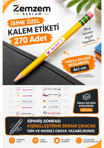 Okul Kalem Etiketi Kesilmiş Kalem Sticker Seti İsme Özel 288 Adet Okul Kalem Etiketi Kesilmiş Kalem Sticker Seti İsme Özel 288 Adet